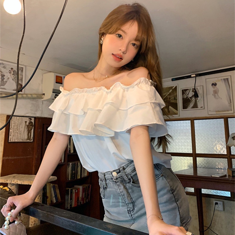 Áo Sơ Mi Ngắn Tay Trễ Vai Dáng Rộng Thời Trang Quyến Rũ Cho Nữ