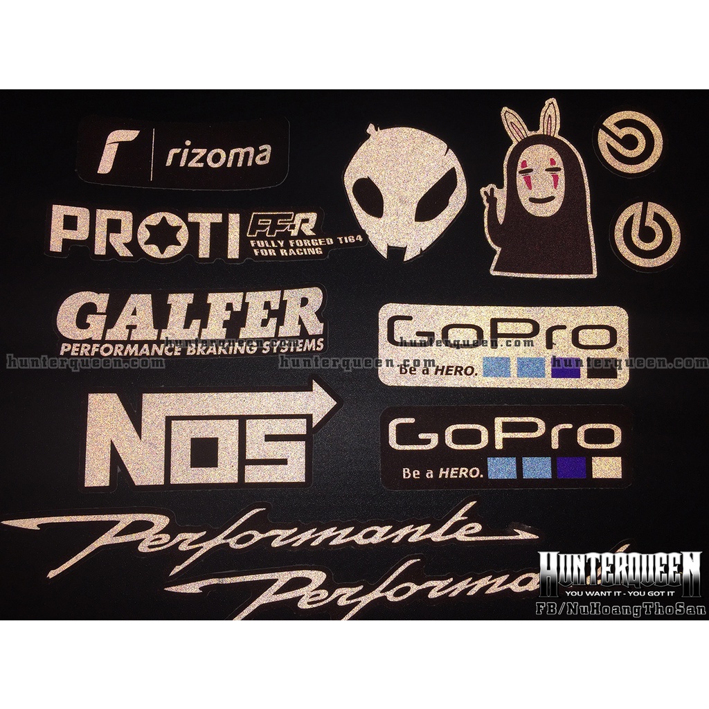 Trọn bộ 12 logo trắng đen phản quang 3M cao cấp. Decal sticker chống nước, không bay màu. Độ bám dính cực kì cao