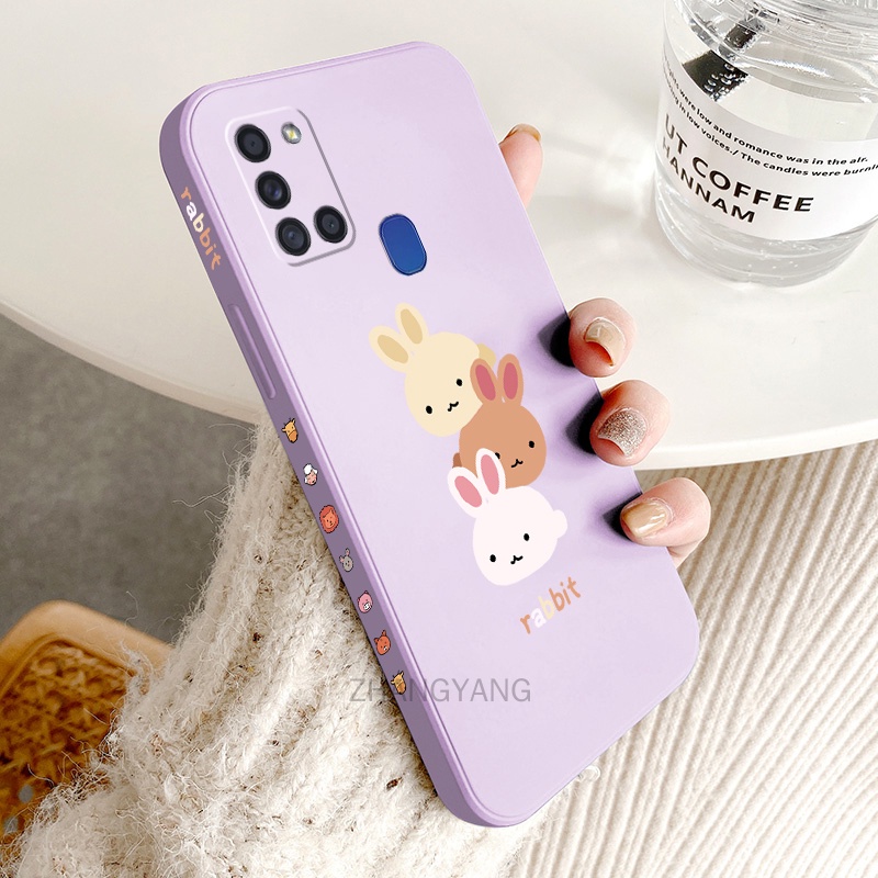 ốp lưng Samsung a21s Ốp Điện Thoại TPU Silicone Hình Ba Chú Thỏ Đáng Yêu Kèm Dây Đeo Cho Samsung a21s