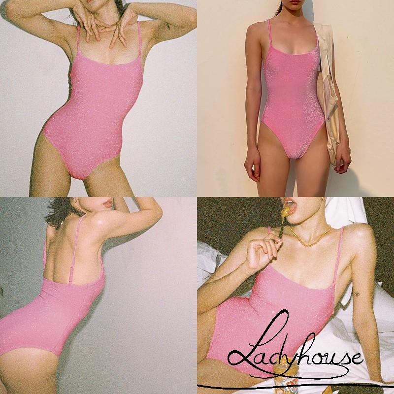 Ld- Bộ Áo Liền Quần Hai Dây Sợi Mì Không Tay Cổ Chữ U Màu Trơn Thời Trang Mùa Hè Màu Đen/Hồng/Xanh Dương Dành Cho Người Lớn