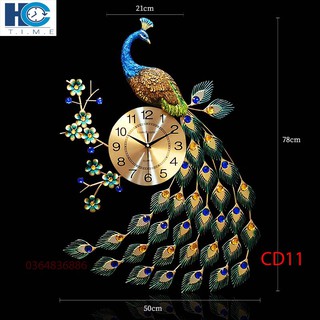Đồng hồ treo tường trang trí chim công CD11 kích thước 80x60 cm