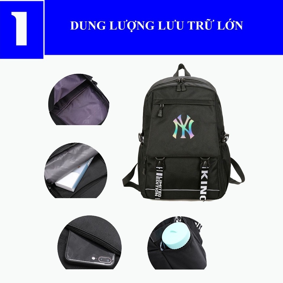 Balo Đi Học Ulzzang Thời Trang Unisex Hàn Quốc Logo Phát Sáng, Có Ngăn Chống Sốc Laptop Chống Nước Dùng Đi Chơi Du Lịch