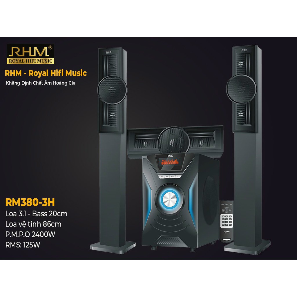 LOA 3.1 RHM RM-380 3H - 125W (80W+15WX3) CHUYÊN NGHIỆP, CÓ BLUETOOTH. 02 LOA CỘT CAO 86CM