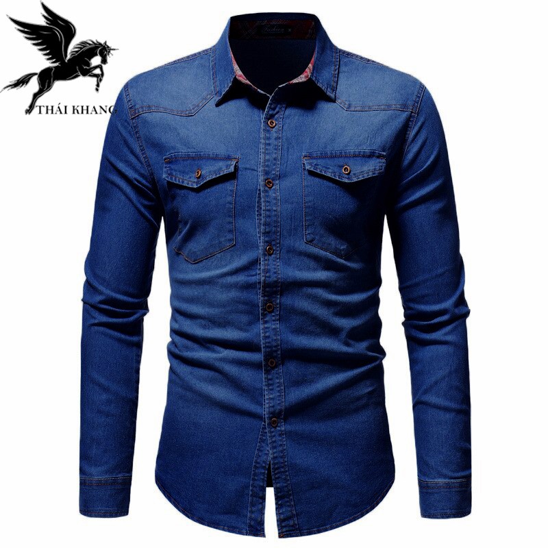 áo jean nam dài tay cao cấp vải cotton dày đẹp hàng chuẩn size vải đẹp | BigBuy360 - bigbuy360.vn