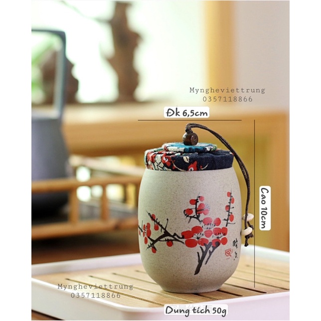 Hũ Trà Gốm Họa Tiết Mai Lan Cúc Trúc