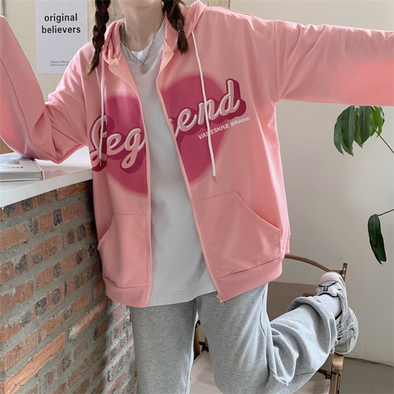 【ZHELIHANGFEI】Áo Hoodie Tay Dài Form Rộng Họa Tiết In Theo Phong Cách Preppy Dễ Phối Đồ