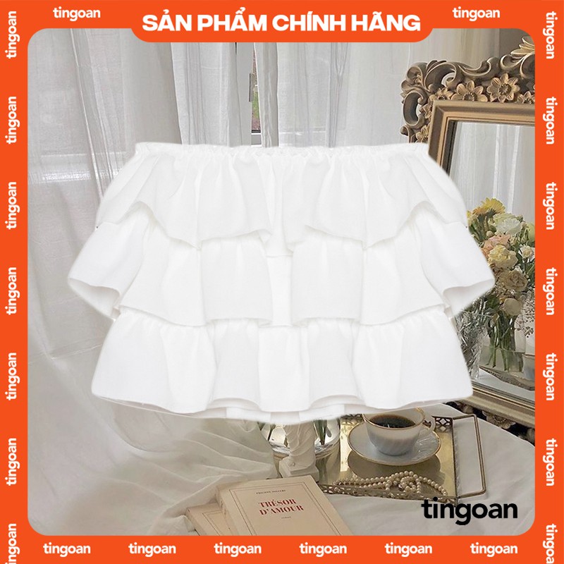 Áo trễ vai croptop 3 tầng đũi chống nhăn co dãn trắng tingoan BOY BYE OFF/WH