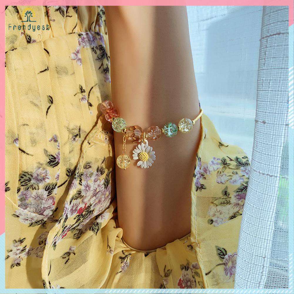 Vòng đeo tay chuỗi hạt handmade phối mặt hình hoa cúc bằng hợp kim xinh xắn thời trang dự tiệc dành cho nữ