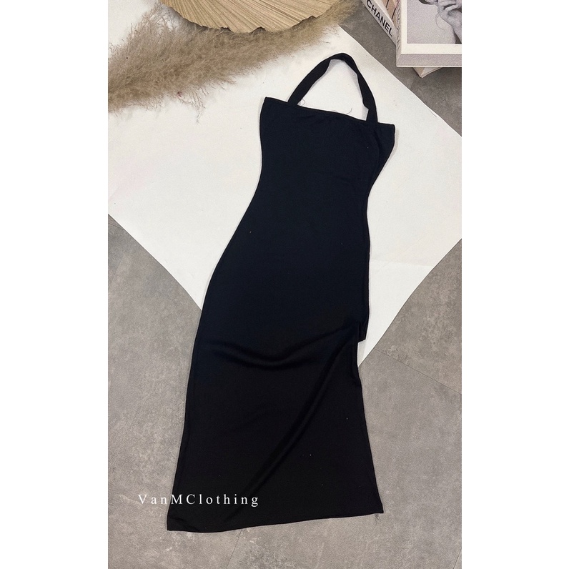 Váy body quàng cổ xẻ đùi sexy _ Chất đẹp