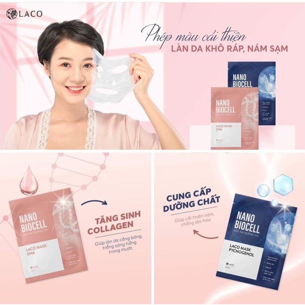 Mặt nạ Nano Biocell Laco Mask 🔥 lên men từ nước dừa tươi ⚡ giúp da căng bóng,mướt mịn, giảm mụn, nám ⚡