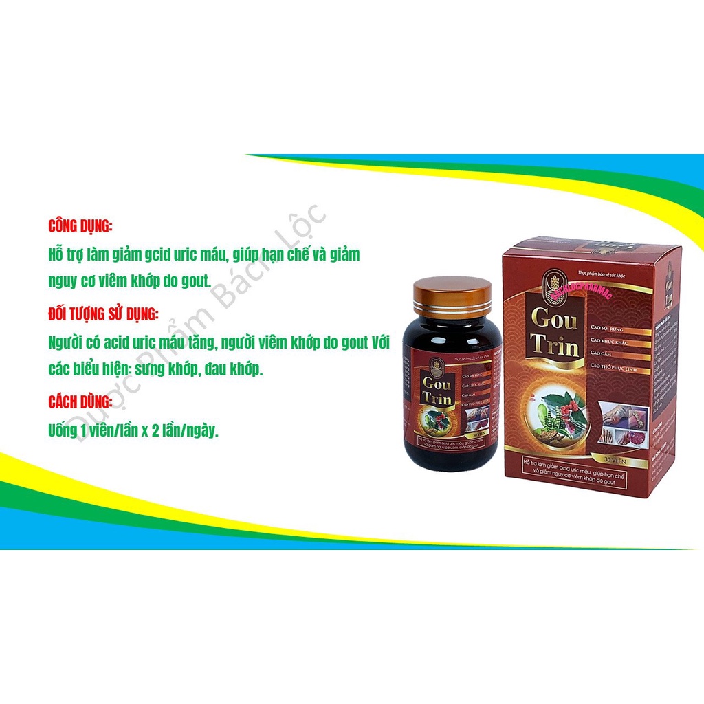 Viên uống xương khớp, gout  Gou Trin. Giảm đau nhức xương khớp, viêm khớp dạng thấp