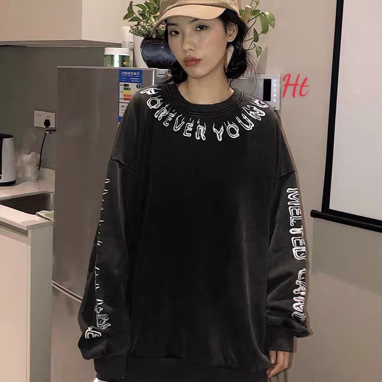 Áo sweater nỉ cổ tròn chữ khói HTH0921