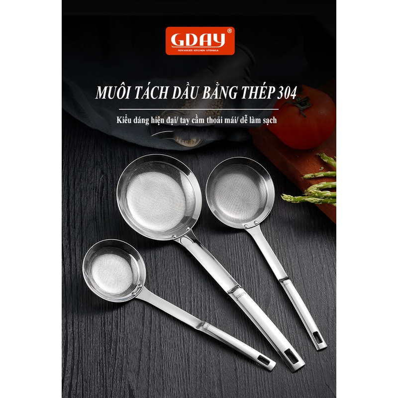 Muôi chuyên vợt cặn dầu, GDAY, chất liệu inox 304 chống gỉ siêu cao cấp - LOKING