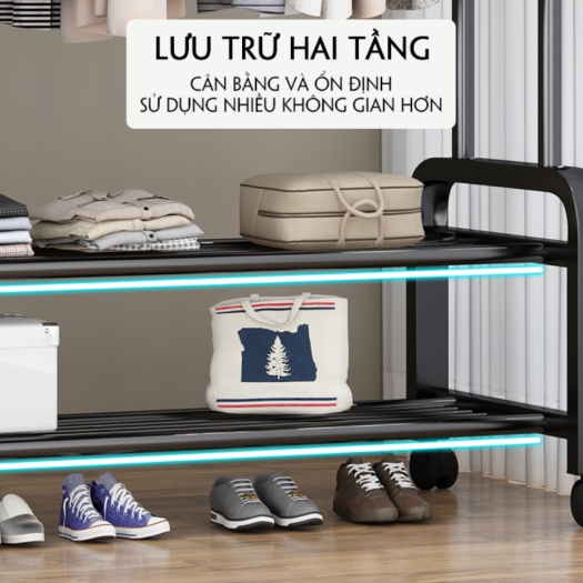 Giá Kệ Treo Quần Áo, Giàn Phơi Đồ 2 Thanh 2 Tầng Thông Minh 3 Trong 1 Phong Cách Hàn Quốc - TỔNG KHO PHÍA NAM
