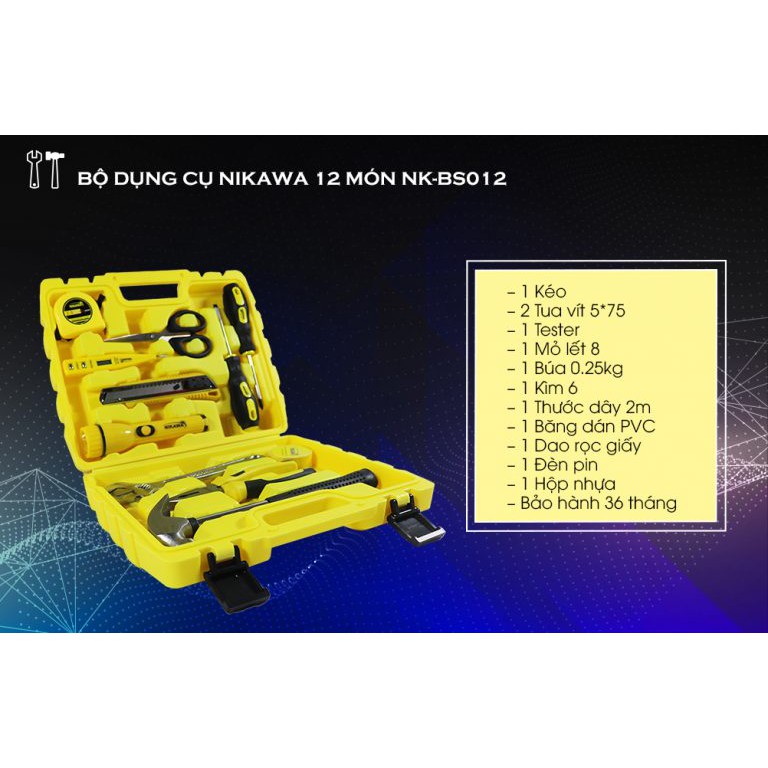 Bộ dụng cụ 12 món Nikawa NK-BS012 (có hộp nhựa)- Hàng chính hãng, bảo hành 36 tháng