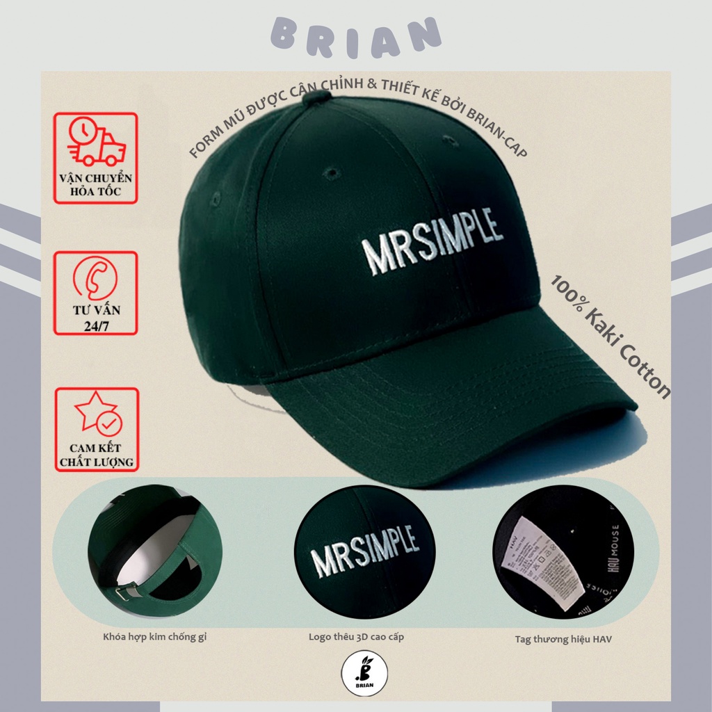 Mũ lưỡi trai nón kết xanh lá cây basic logo thêu mrsimple cao cấp, hàng thiết kế xuất khẩu, dành cho mọi lứa tuổi cả nam