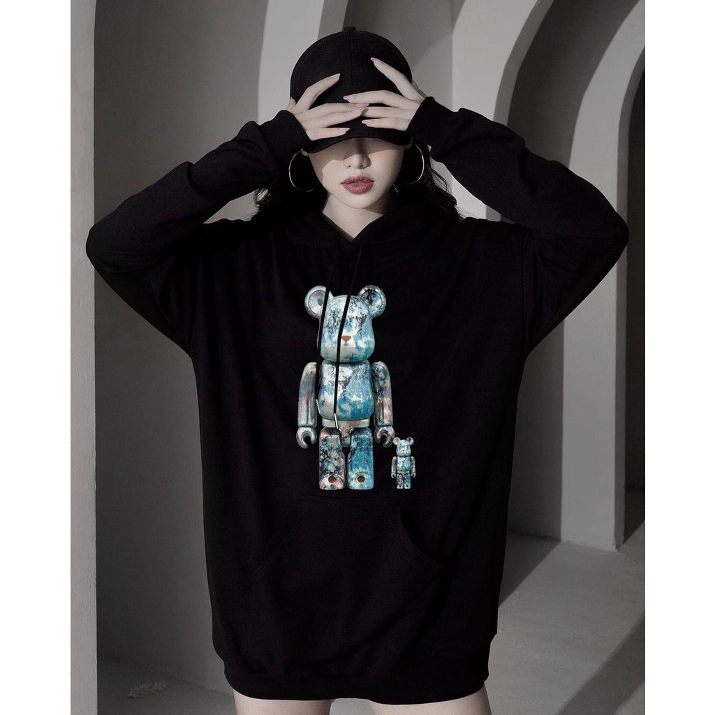 Áo Hodie tay dài GẤU bearbrick loang unisex BASSIC nỉ cotton hia màu mũ hia lớp dày dặn SIÊU RẺ