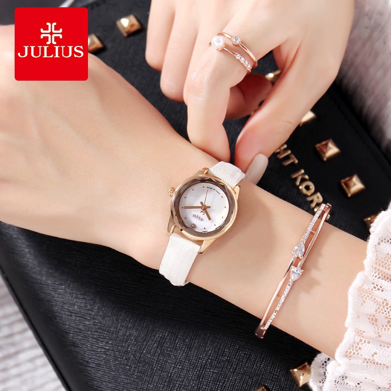 Đồng hồ nữ Julius Hàn Quốc JA-723B dây da cá tính (Trắng) | BigBuy360 - bigbuy360.vn