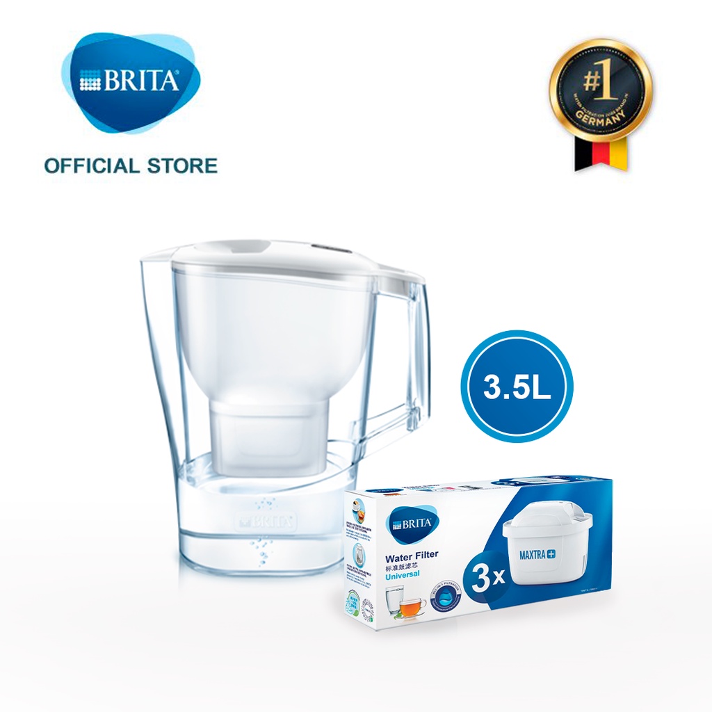 Combo Bình lọc nước BRITA Aluna White kèm Hộp 3 lõi lọc BRITA Maxtra Plus