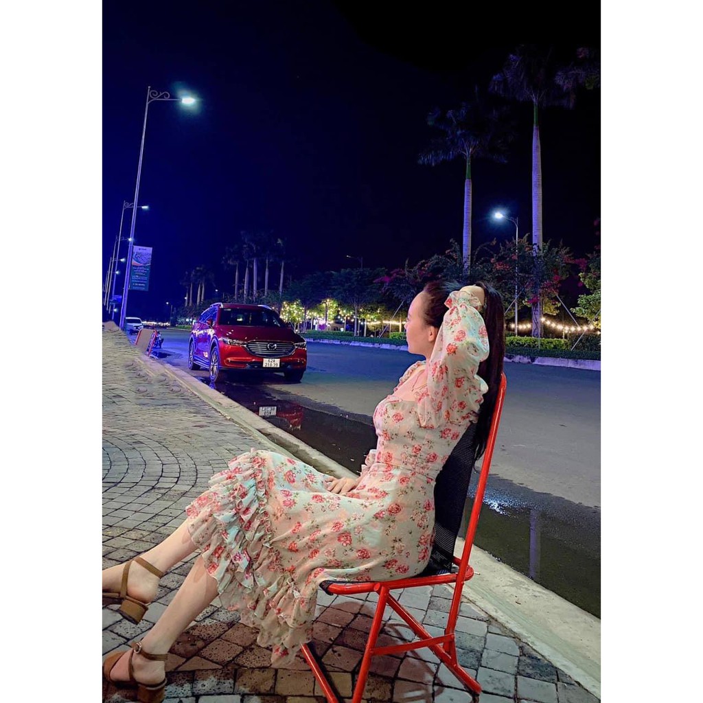 [CH12] Đầm Hoa Tay Dài Phồng Vai Cổ Vuông Đuôi Bèo Tầng - Vải Voan - Dành Cho Nàng Đi Tiệc, Đi Chơi - ẢNH THẬT | BigBuy360 - bigbuy360.vn