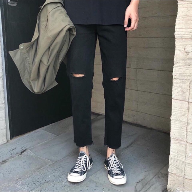 Quần Baggy Jeans Rách Gối vải Basic (có hình chụp thật) | BigBuy360 - bigbuy360.vn