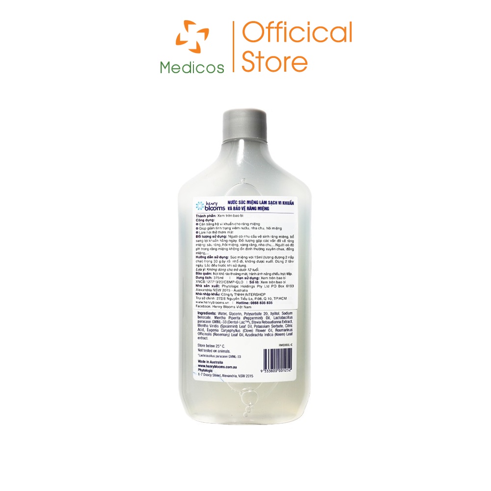 Nước Súc Miệng Henry Blooms Oral Health Probiotic Mouthwash Giúp Làm Sạch Vi Khuẩn Và Bảo Vệ Răng Miệng