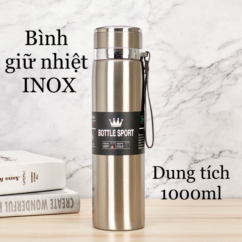 Bình Giữ Nhiệt 600ml-1000ml INOX Không Gỉ - Bình Đựng Nước Giữ Nhiệt Tiện Lợi Có Nắp Gạn Trà - B6