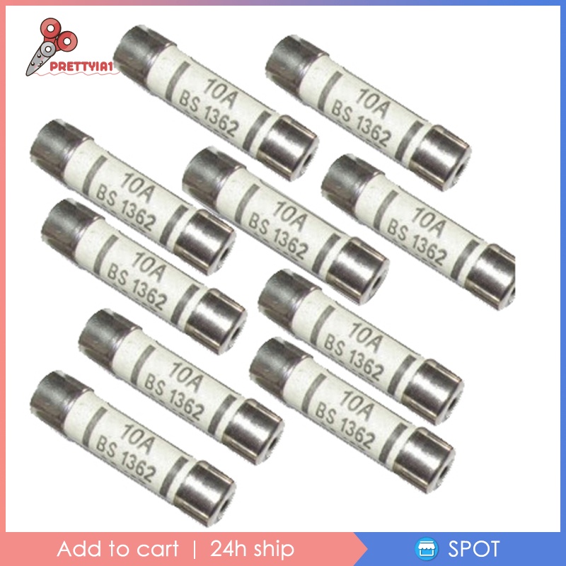 Set 10 Cầu Chì Bằng Gốm BS1362 10A 6x25 Cho Đồng Hồ Vạn Năng