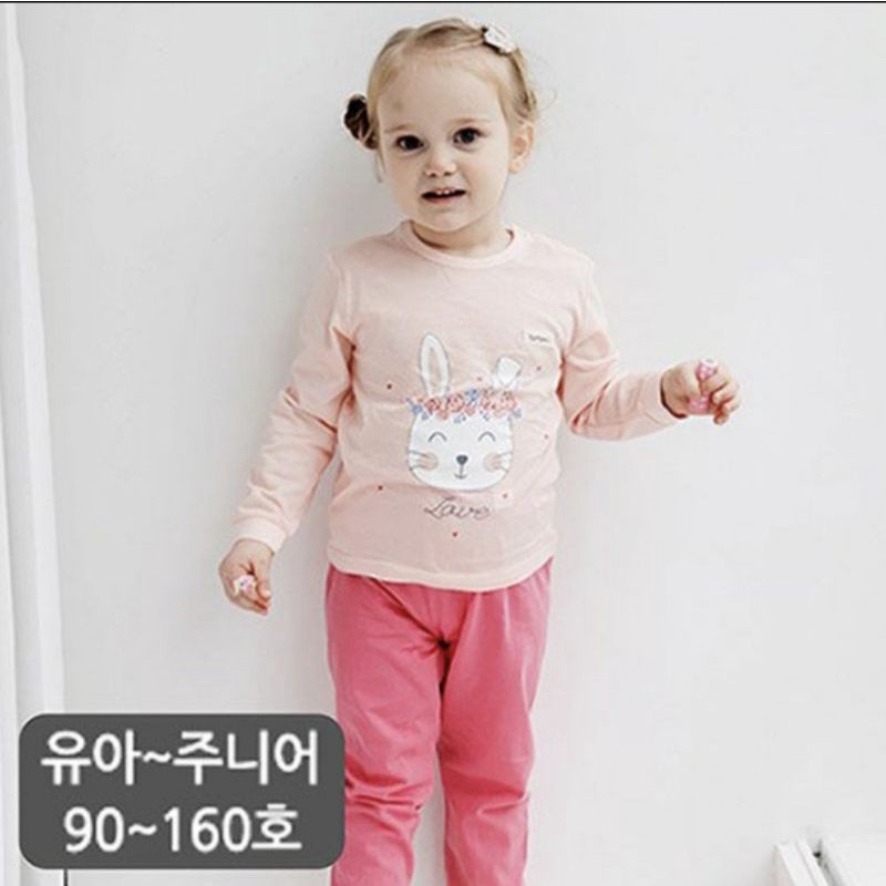 [90] Bộ ngủ mặc nhà thu đông cotton giấy cho bé gái hình thỏ xuất Hàn dư xịn