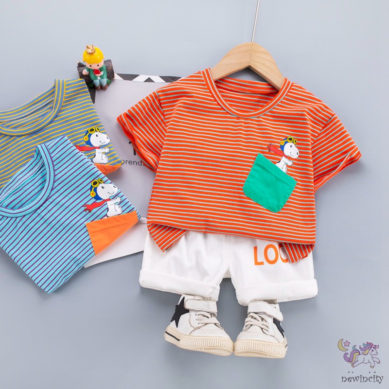Bộ Áo Thun Ngắn Tay In Hình Chú Chó + Quần Short Thời Trang Năng Động Cho Bé Trai