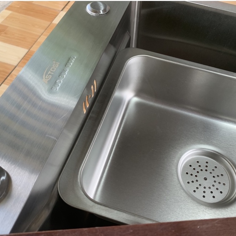 Chậu rửa chén bát 1 hố 75x46cm inox 304 Mờ dày dặn chính hãng - Tặng kèm thớt gỗ siêu dày và phụ kiện