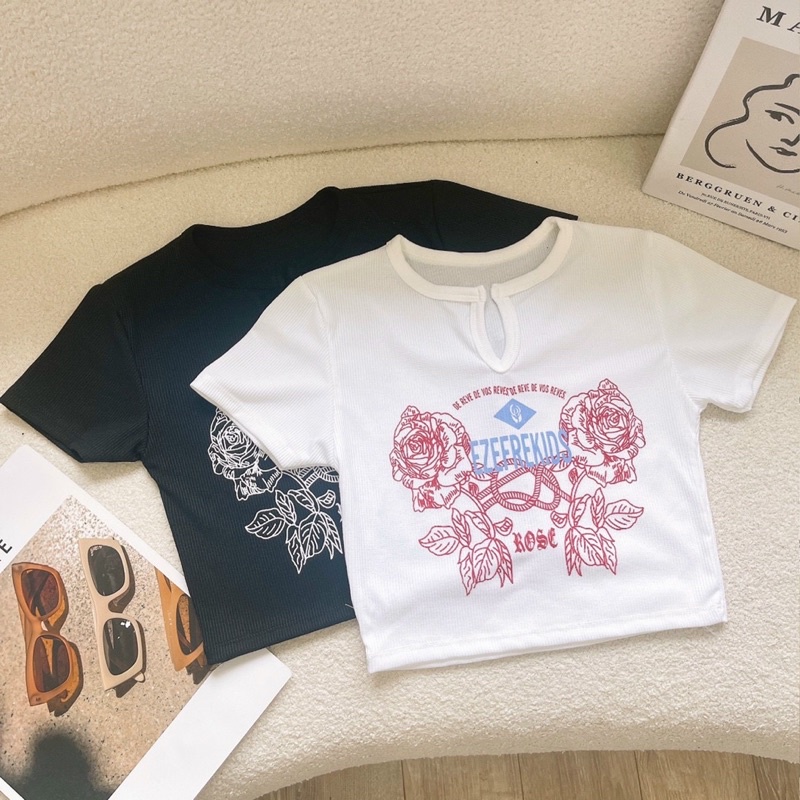 Áo thun hoa hồng cổ xẻ V NY alohashop91