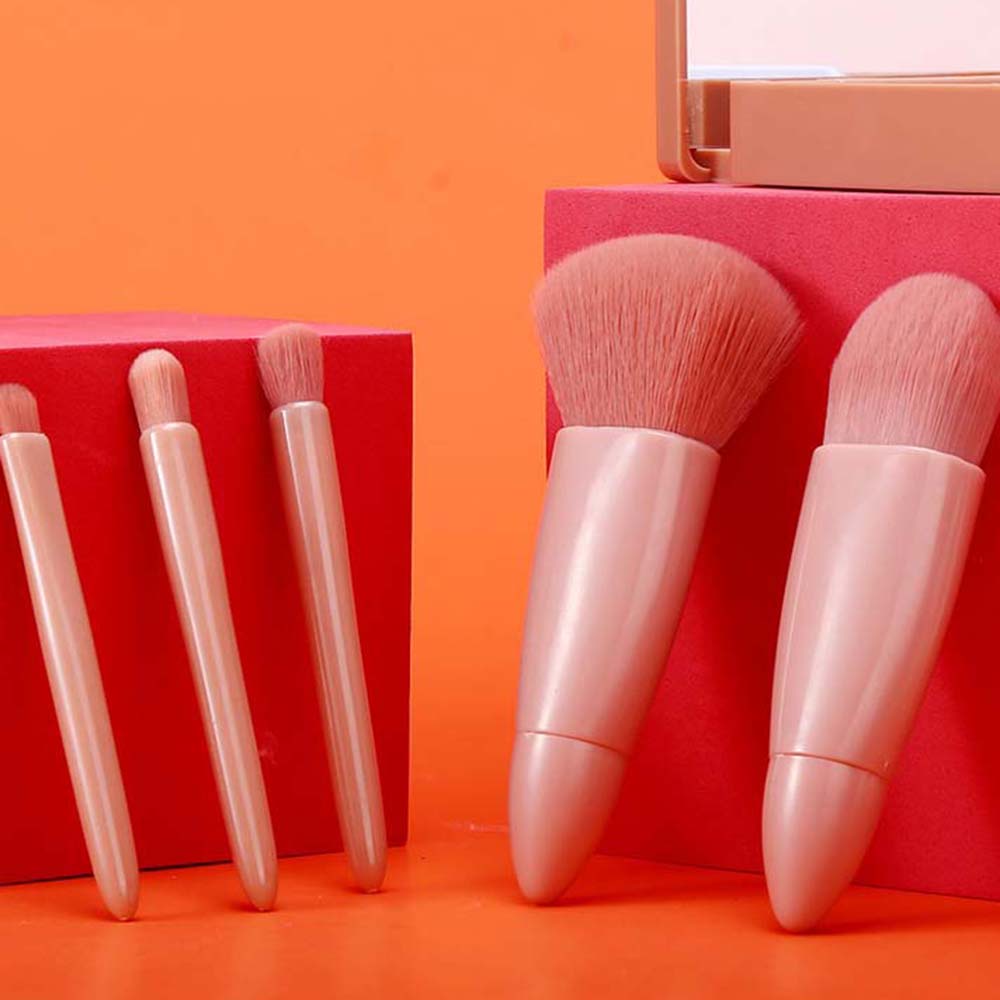 [Hàng mới về] Set 5 cọ trang điểm phấn phủ phấn má hồng phấn nền lông mềm nhỏ gọn có gương đa năng