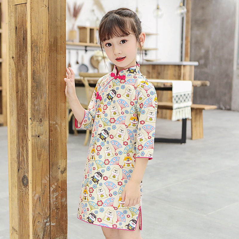 Váy sườn xám tay lửng đậm chất tiểu thư cho bé gái