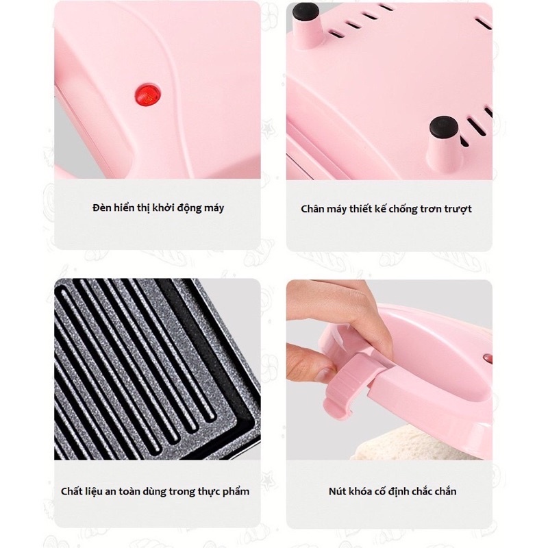 Máy nướng bánh mỳ Sandwich công suất 600W chống dính - Máy kẹp bánh mì 2 mặt bằng điện đa năng