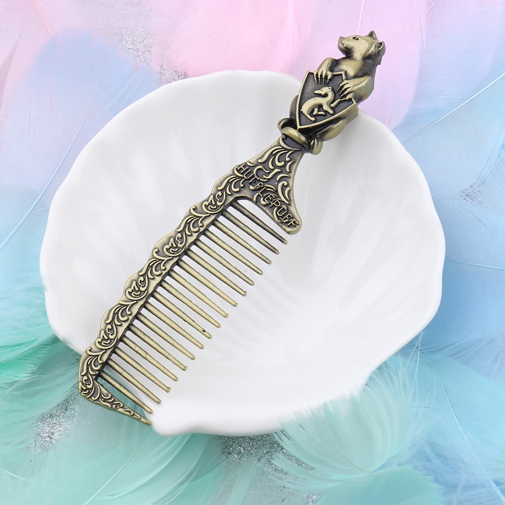 Hogwarts Jewelry Comb Magic Hair Comb Salon Styling Tools Cool Gift Hufflepuff Badge Comb Men and Women Personal Gift