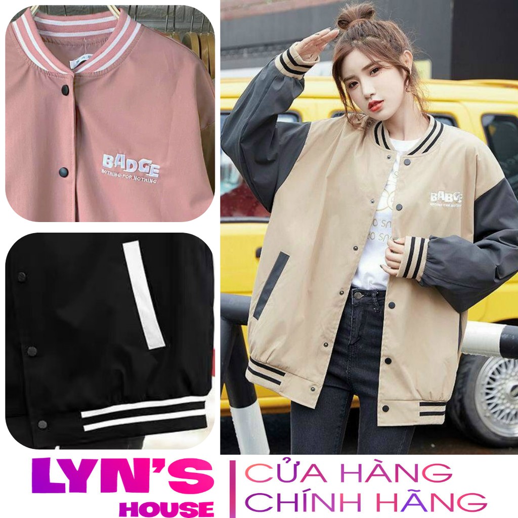 Áo khoác dù bomber unisex Lyn House thêu hình Badge cho nữ cho nam và cặp đôi form rộng 4 màu phong cách Ulzzang