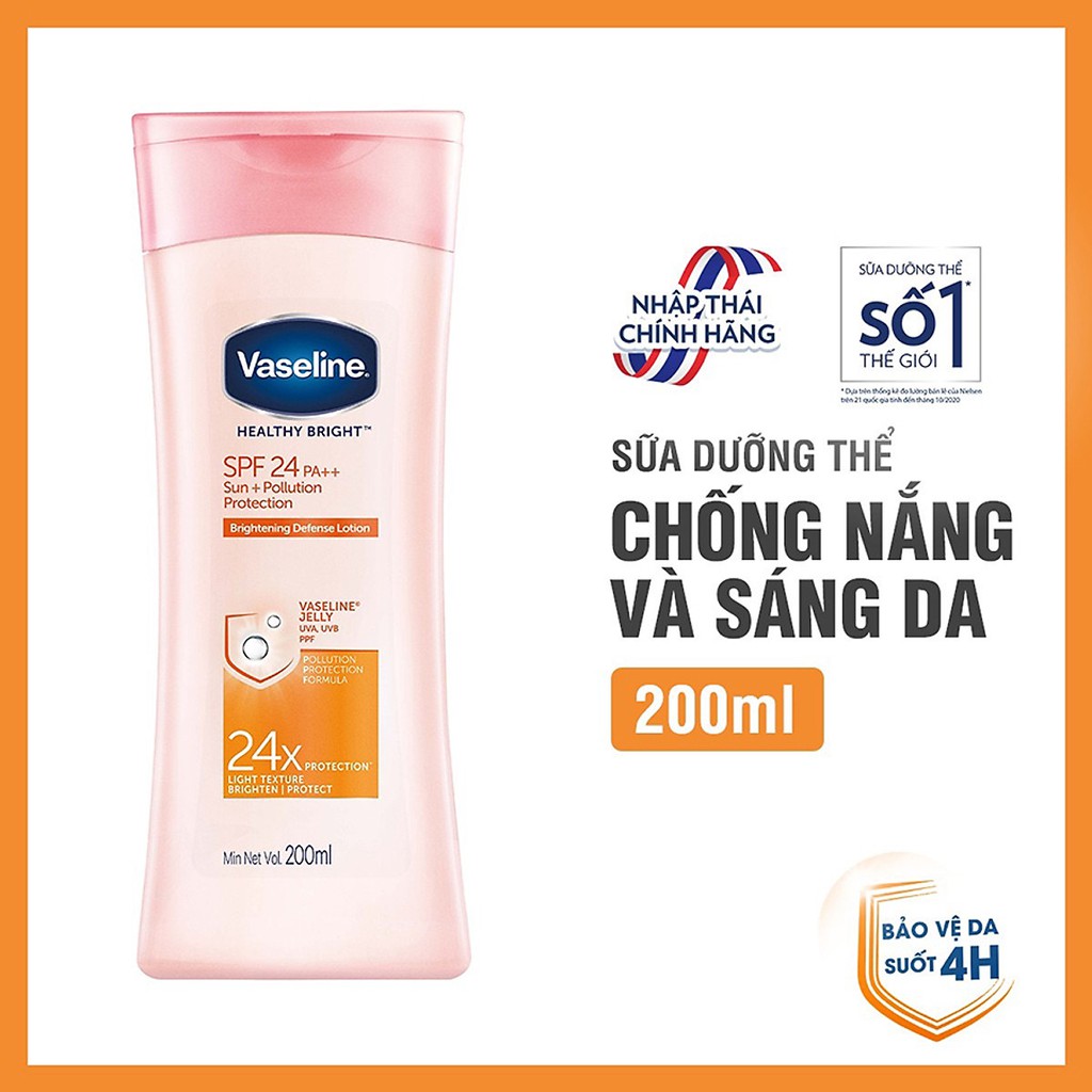 Sữa dưỡng thể Vaseline Healthy Bright SPF 24 200ml- Chính Hãng