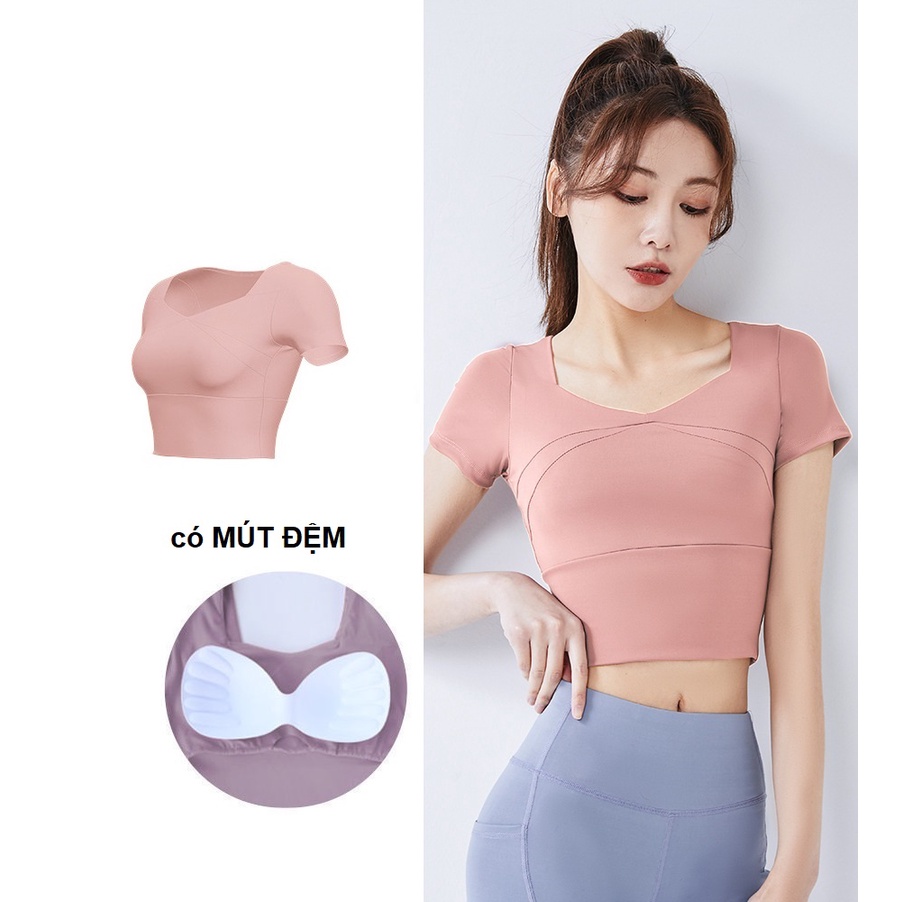 Áo tập GYM Yoga nữ có đệm mút, áo croptop thể thao nữ ôm body trẻ trung năng động GYM FASHION