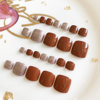 Bộ 24 Móng Chân Giả nâu socola  (keo dán )