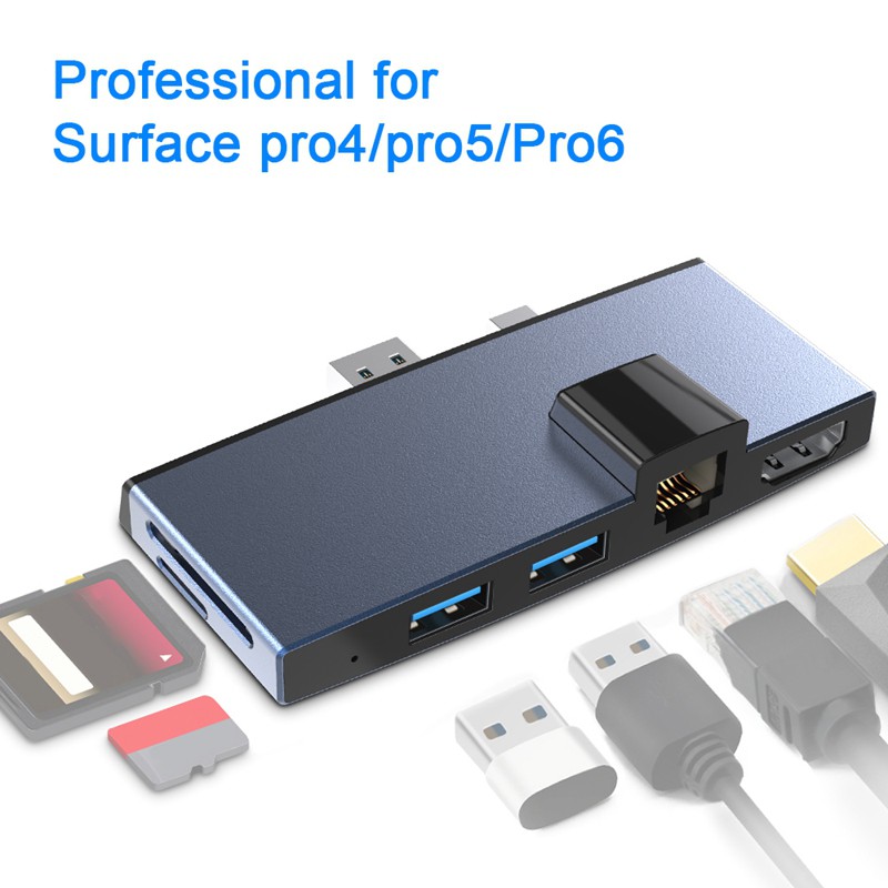 Đầu Đọc Thẻ Nhớ Usb 3.0 4k Hdmi Rj45 100mbps Cho Máy Tính Bảng Surface Pro 4 / 5 / 6