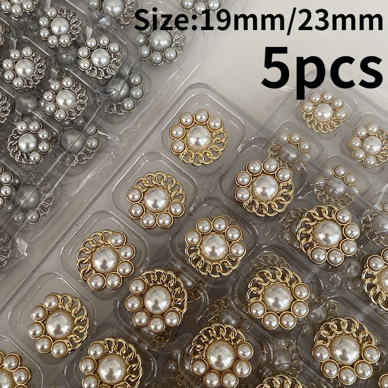 Bộ 5 Nút Áo Hình Hoa Đính Ngọc Trai Giả Bằng Kim Loại Thời Trang Cho Nữ