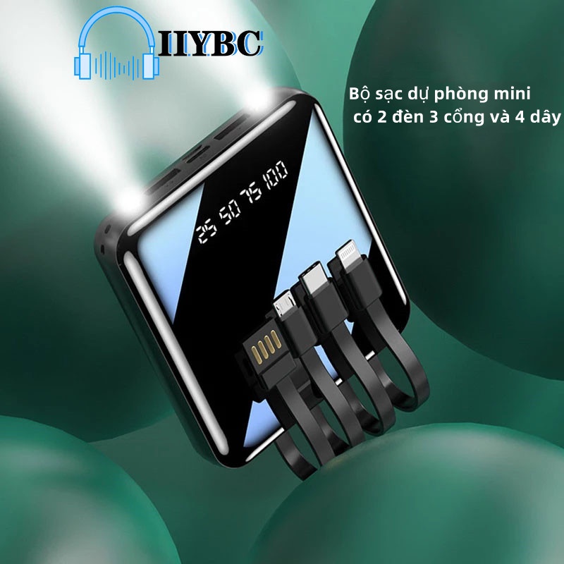 ngân hàng điện 20000Mah Power Bank với 2 đèn Micro usb Type-C IOS 3 Cổng 4 Cáp cho Điện thoại IOS Android