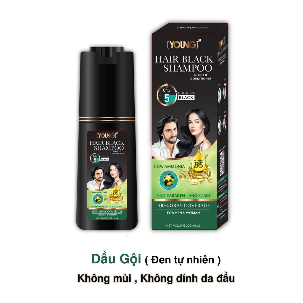 Dầu gội đen tóc YOUNG PHỦ BẠC thảo dược sau 1 lần gội - 15 phút tại nhà