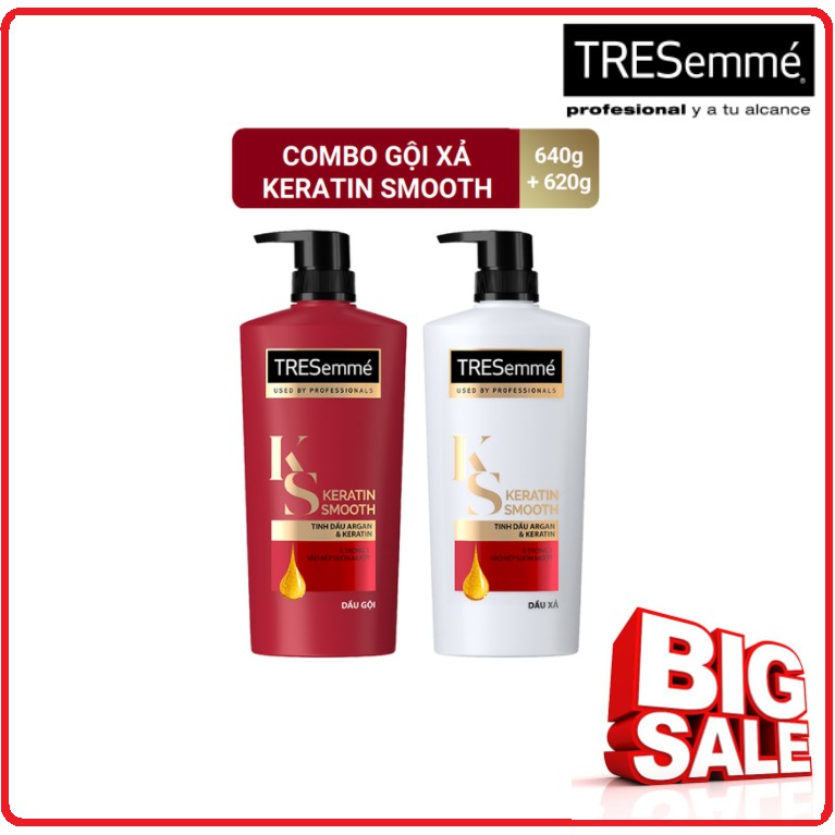 Combo Dầu Gội 640g và Dầu Xả 620g TRESemmé Keratin Smooth Vào Nếp Suôn Mượt