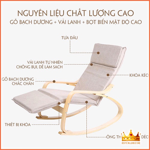 Ghế Bập Bênh Thư Giãn ROYALDECOR Có Gác Chân, Ghế Poang Thư Giãn Bập Bênh - Nội Thất Phòng Khách, Sân Vườn