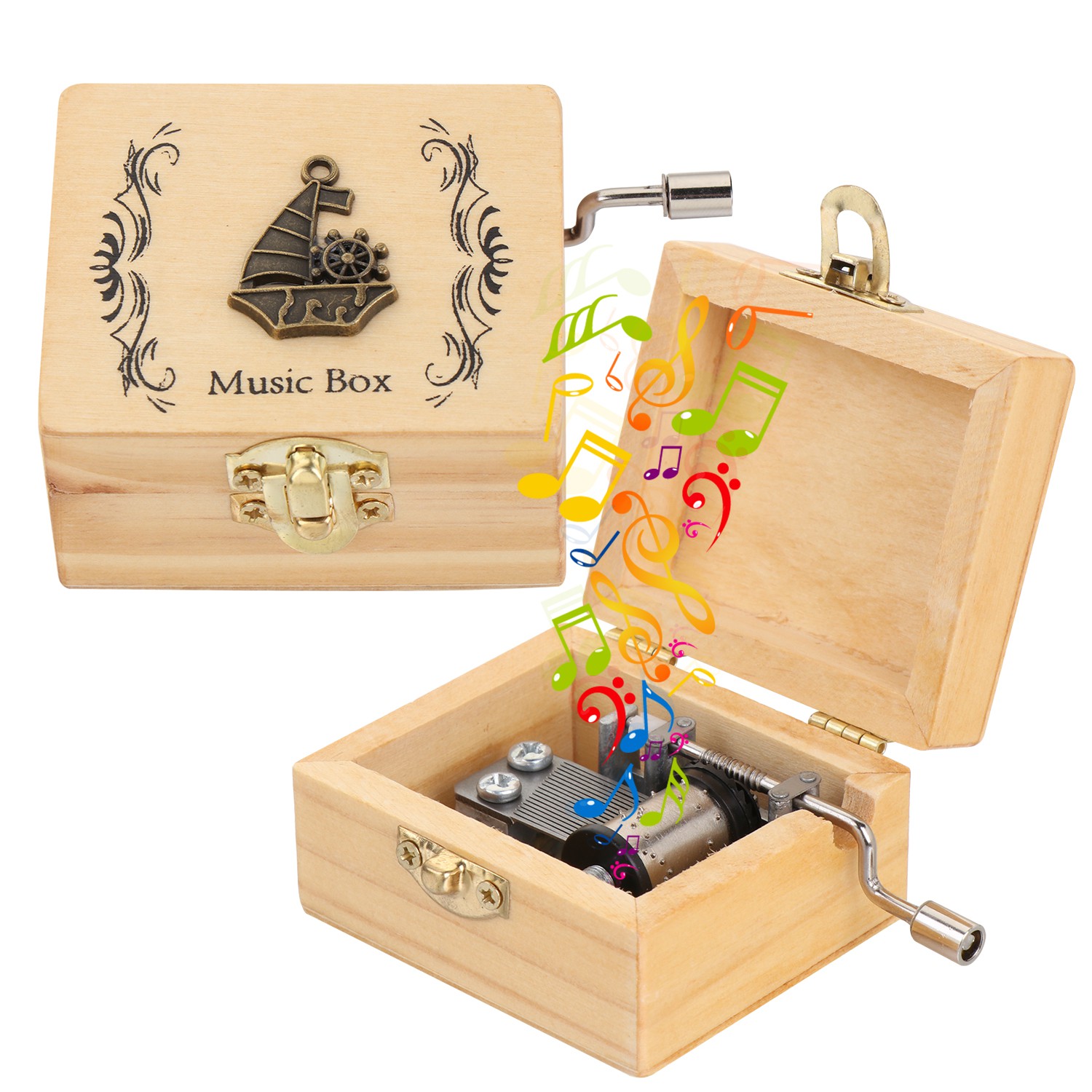 ❀SIMPLE❀ Mother's Day Wooden Hand Crank Valentine's Day Antique Engraved Music Box Thanksgiving Day Birthday Classical Memorial Gifts Musical Boxes