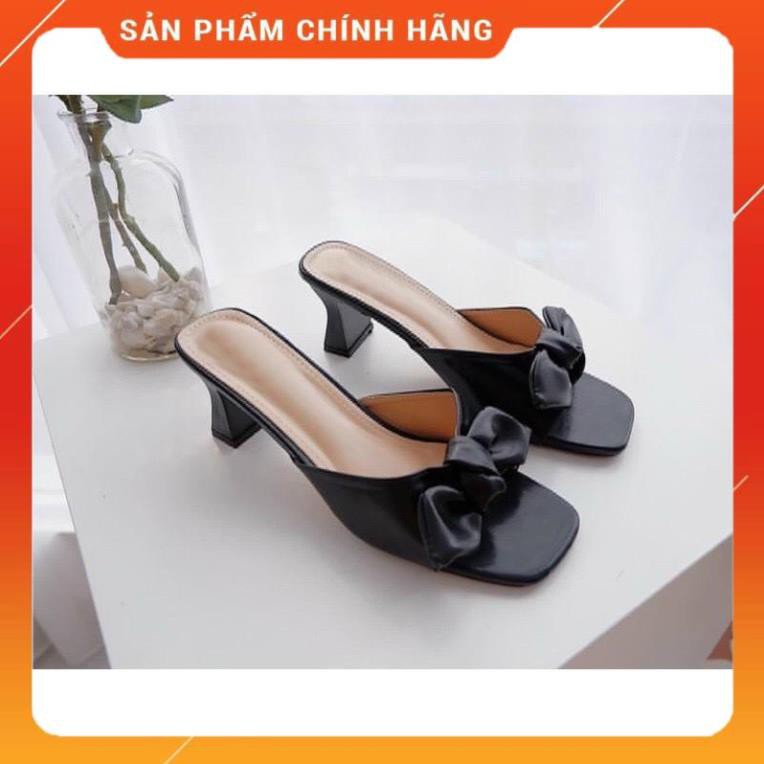 Dép nữ quai ngang phối nơ tai thỏ gót dẹt 5 phân lên chân cực chất -y64