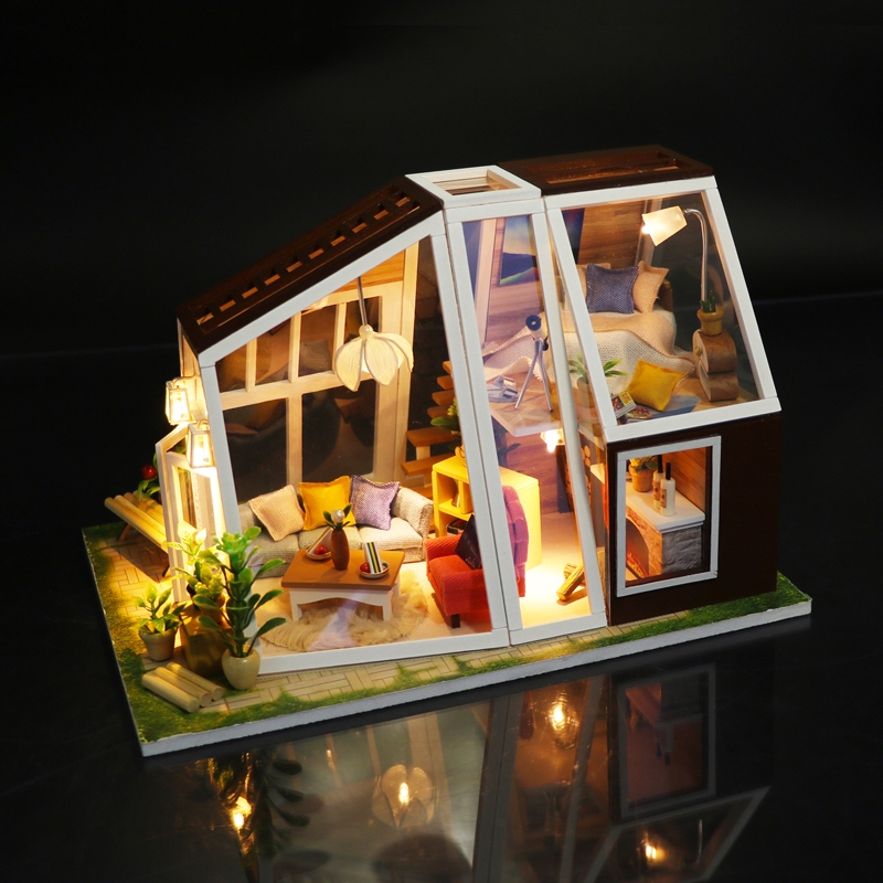 đồ chơi  handmade  lắp gáp mô hình trang trí 3D  ngôi nhà The Aurora Hut mini thu nhỏ   M902 có đèn
