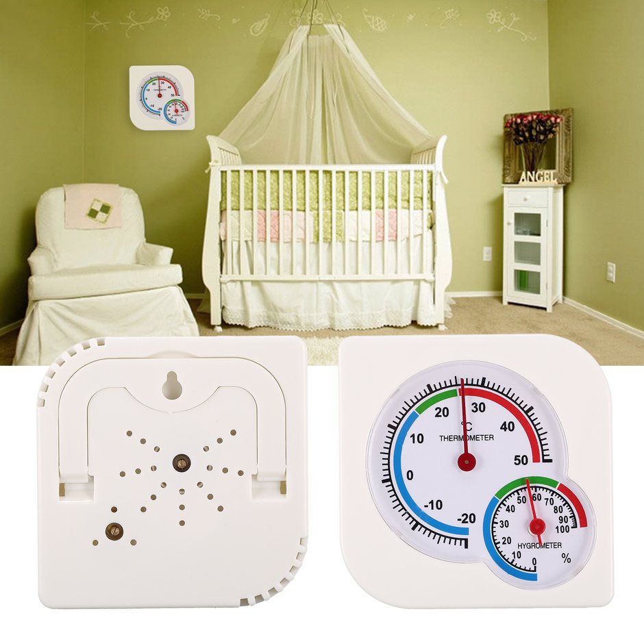 Nhiệt kế mini trắng hữu ích cho phòng trẻ mẫu giáo Phòng ẩm kế ẩm ướt -20 ~ 50 độ.C